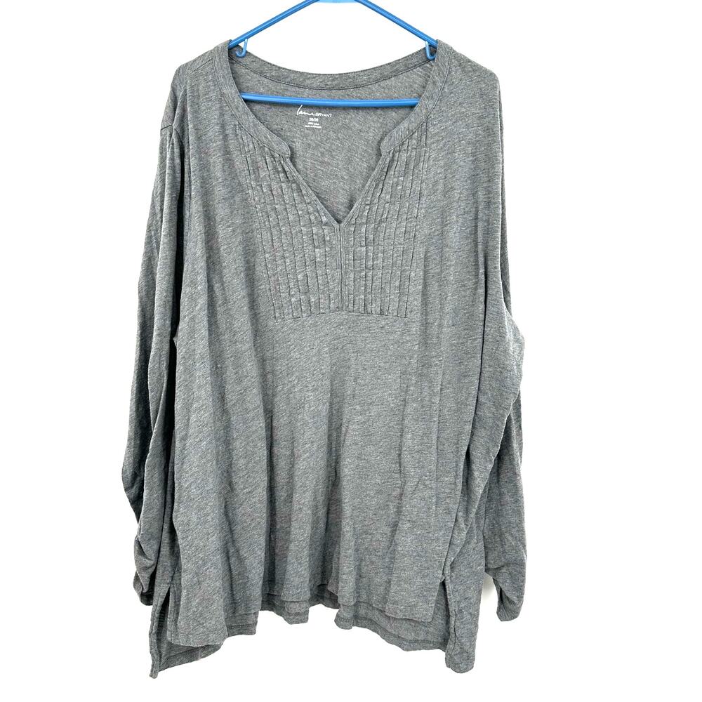 Lane Bryant Size 26/28 Shirt Gray Long Sleeve Basic Casual Everyday V Neck